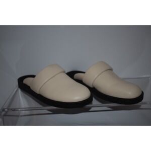 New MANGO Quilted Detail Clog Cream & Black Pebbled Leather Effect Size 41, 9-10